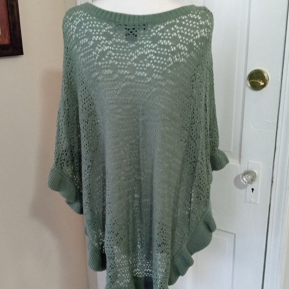 ROAMAN'S Women's Crochet Look Knit Poncho (Size S / 12w) Sage Green Color - Picture 2 of 6